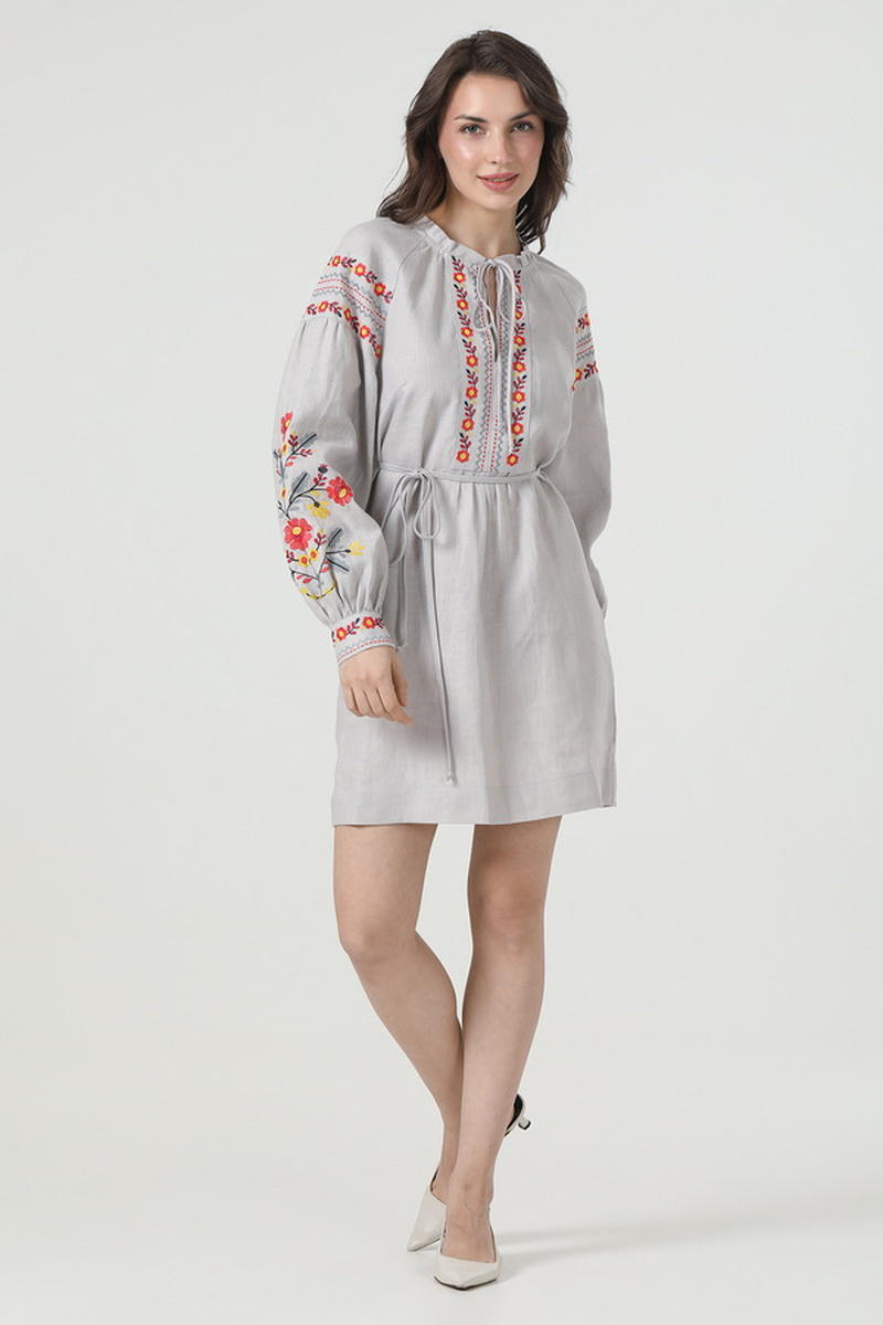 Embroidered linen dress made of gray linen “Ruzhyna”